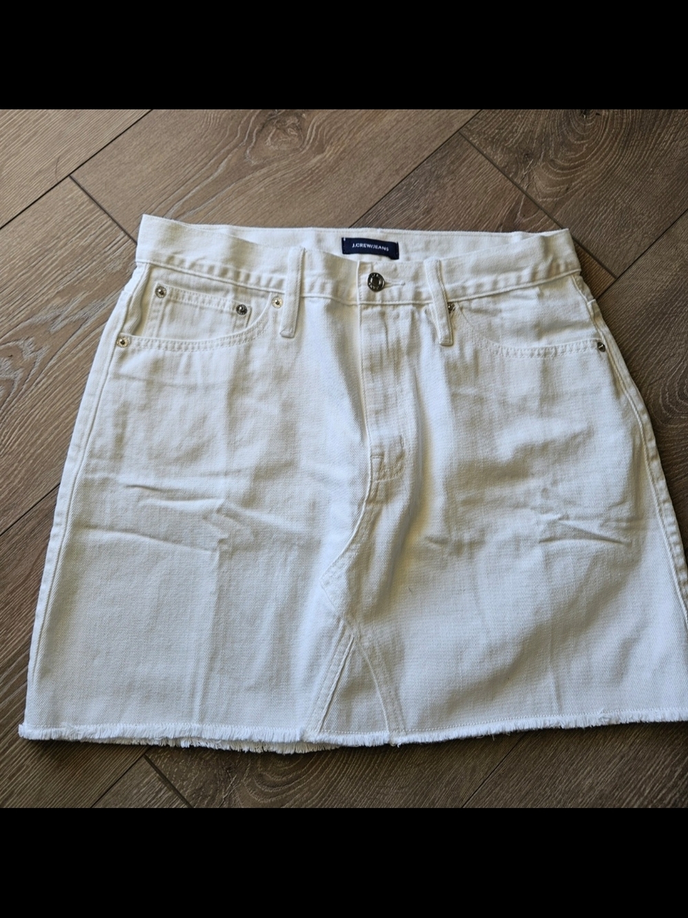J. Crew White Denim Frayed-Hem Mini Skirt